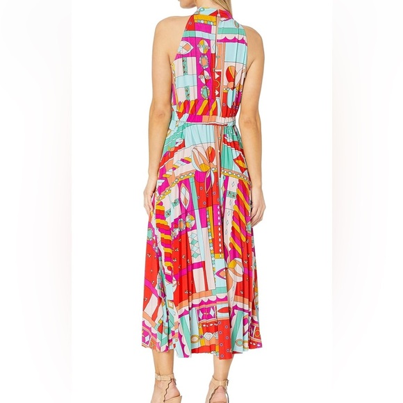 NWT Donna Morgan Maisie Pleated Maxi Sundress Aqua Citrus size 8 - Picture 3 of 15